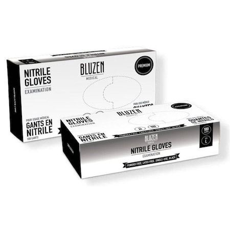 Bluzen Disposable Gloves, 3.54 mil Palm, Nitrile, Powder-Free, L, Black MNIT104-L